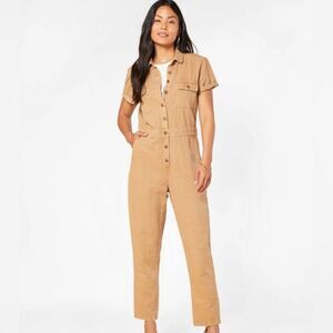 NWT Outerknown SEA Brown Cotton Linen Blend Short Sleeve Utility Jumpsuit Med